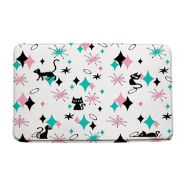 GCTNBJL Atomic Cat Bath Mat Mid Century Modern Black Cat Atomic Retro Starbursts Teal Pink Diamond ​Abstract Geometric Bathroom Microfiber Memory Foam Rug Doormat Toilet Floor Rug