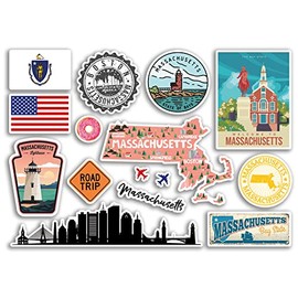 A5 Sticker Sheet Massachusetts Landmarks Vinyl Stickers - America States USA American Airport Stamps Skyline Flag Map Travel Holiday Scrapbooking City Luggage #79163