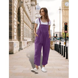 YESNO Women Cotton Overalls Casual Loose Adjustable Straps Bib Pants Tulip Hem Baggy Jumpsuits with Pockets S PZJ Purple