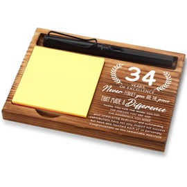 34th Work Anniversary Decor Gift Ideas, Employee 34th Anniversary Desk Decor Gifts, 34th Work Milestone Gifts, Wooden Sticky Note Holder with Inspirational Quotes,16.5 x 12 x 1.5 cm,XXNA34