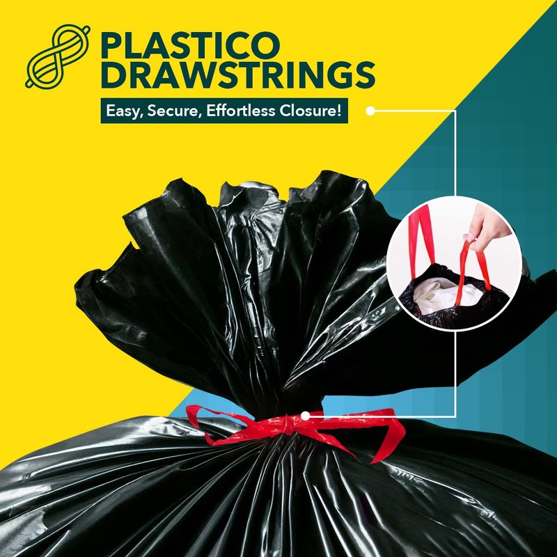 Plastico Extra Tall Kitchen Trash Bags - 18 Gallon, Black,