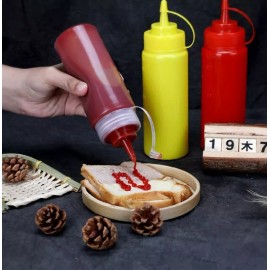 TIKA 3-Piece 16 OZ Condiment Squeeze Bottles with Scale Line - Plastic Squirt Bottles