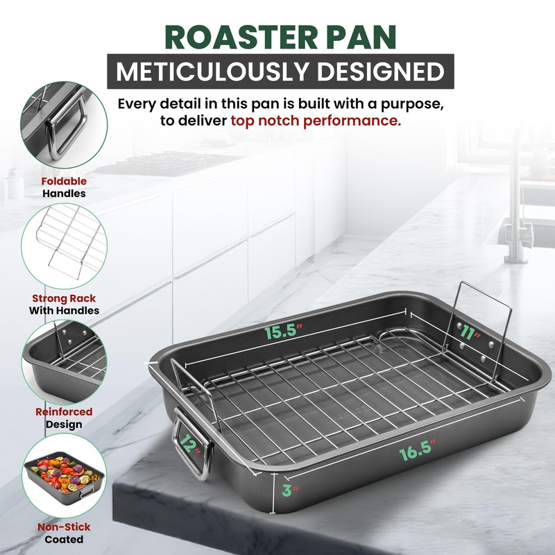 Large Roasting Pan With Rack 12” X 16” - Non