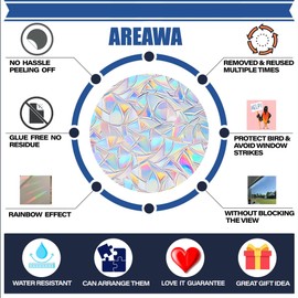 36 Pieces Star Window Clings - Anti-Collision Window Decals to Save Birds from Window Collisions,Non Adhesive Prismatic Vinyl Window Clings, Rainbow Stickers