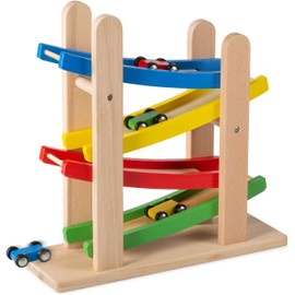 Play22 Wooden Car Ramps - 4 Level Race Track With 4 Toy Cars - My First Baby Toys - Toddler Car Set is A Great Gift for Boys and Girls