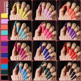 Teenitor Long Press On Nails Coffin Fake Nails Long Ballerina False Nails, 576pcs Long Coffin Press On Nails Full Cover Color Coffin Nail Tips, 24 Colors Glue On Nails Long Coffin Matte Press On Nails, 24 Pack Press On Coffin Nails With Glue, Acrylic Nai