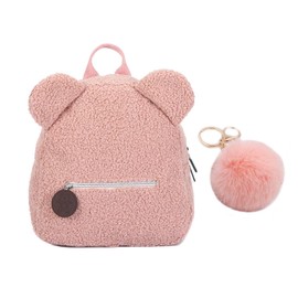 1 Plush Backpack and 1 Fur Ball Keyring, Cute Bear Backpack, Girls' Bag, Backpack with Large Capacity, Suitable for School, Travel and Outdoor Use, pink, Modern