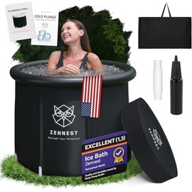 Zennest Upgraded 90 Gal Ice Bath Tub For Athletes - American Engineered Cold Plunge Tub Outdoor, 6-layer Insulated Inflatable Ice Tubs for Cold Plunge & Portable Bathtub For Adults - includes eBook