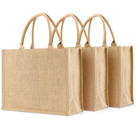 Affbei 3 Pack Burlap Tote Bag Set Jute Tote Bags with Handles Blank Large Burlap Reusable Grocery Bags Water Resistant for Shopping Party Embroidery DIY Art Crafts 15.4 x 12.2 x 5.9 Inches