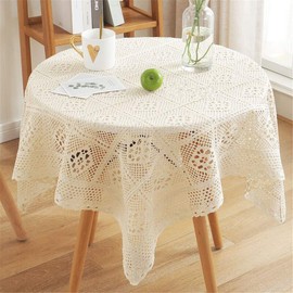 BMIDRUT Beige Tablecloths Vintage Square Crochet Lace Doilies Tablecloths Table Cover Topper Wedding Home Party Decor