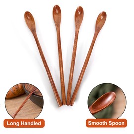 Long Handled Teaspoons, Natural Small Wooden Spoons Long Wooden Stirring Spoon for Honey Coffee Tea Drinks (8)