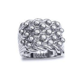 Jewelco London Mens Rhodium Plated Sterling Silver III 5 Row King George III Keeper Guard Ring 20mm