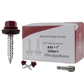 Metal Roofing Screws #10 × 1 Inch, 300 PCS,Red Painted Hex Head Sheet Metal Roof Screws,Rubber Washer,Sharp Point,Self Starting Metal to Wood Siding Screws, EPDM Washer,Hex Socket Included