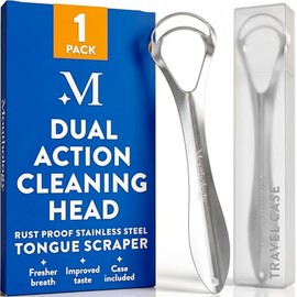 Mouthology Raspador De Lengua Metálico, Reduce El Mal Aliento En Segundos, Limpiador Lingual De Acero Inoxidable Para Adultos, Cepillo Lingual Metálico, Limpiador Para Un Aliento Fresco (Paquete De 1)