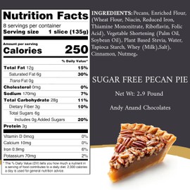 Andy Anand Chocolatier Sugar Free Pecan Pie - Enjoy the Taste of a Classic without the Sugar, Amazingly Delicious, Unique Flavor, Traditional Recipe, Perfect for guilt free Celebrations (2.9 lb)