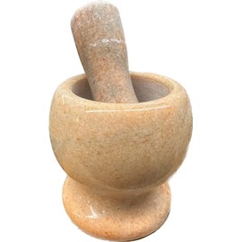 Iranian Persian Middle Eastern Arabic Turkish Marble Granite Mortar and Pestle Havan with Daste Mexican Style Molcajete Guacamole Spices Pepper Garlic Herbs Crusher Masher Orange