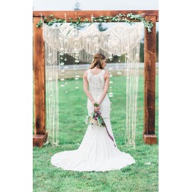 kiido Large Macrame Wedding Backdrop for Arbor/Arch Bohemian Wall Hanging Decor Boho Doorway/Window Curtains Room Divider Home Geometric Art Decor Beautiful Room Decoration-Crown 63" W x 78" L