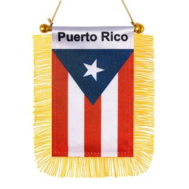 JBSJBS Puerto Rico Hanging Flag Mini Small Puerto Rican Car Window Flags Banners Rearview Mirror Décor Puerto Rico Flags with Suction Cup Golden Fringed Double Sided 3 X 5 Inch