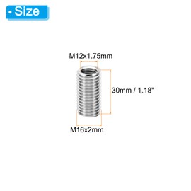 PATIKIL 2pcs M16xM12x30mm Female to Male Thread Adapter Sleeve Reducer Repair Insert Nut Screw Reducer Conversion Stainless Steel Fastener, Silver Tone
