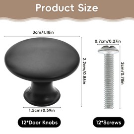 TRUEIN Pack of 12 30 mm Cabinet Knobs, Matt Black, Drawer Knobs, Kitchen Cupboards, Drawer Knobs, Rude Furniture Handle, Drawer Knobs for Cabinets, Kitchen, Bathroom