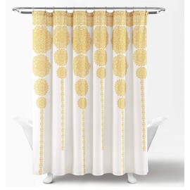 Lush Decor Stripe Medallion Shower Curtain-Fabric Mandala Bohemian Damask Print Design, 72" x 72", Yellow