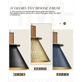 Barn Sconce Wall Lighting, HWH Gooseneck Wall Sconces Indoor Wall Lights, 1-Light Vanity Wall Lamp for Bathroom Bedroom Bedside Kitchen, Hammered Metal Shade, Antique Brass Finish, 5HZG74B BG
