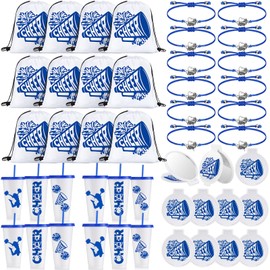 Zhehao 48 Pcs Cheerleader Gifts Bulk for Team Cheerleading Gifts Include 12 Tumbler Cups with Lid and Straw, Drawstring Bags, Bracelets, Compact Mirrors for Team Women Party Favor(Blue,Cheerleading)