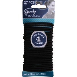 Goody Ouchless Elastic Thick, Black, 27 Count (Pack of 2)