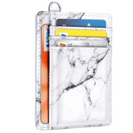 Slim Front Pocket Wallet RFID ID Card Holder Cute Small Wallet with Keychian for Women, A White Marble, Card Holder Only, Minimalist