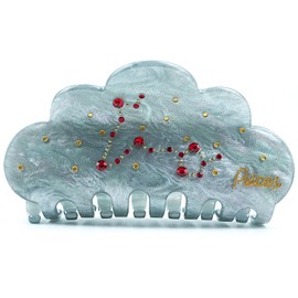 3.8 Inch Cute Acetate Hair Claw Clips for Women & Girls, Gift-Ready Large Octopus Zodiac Claw Clip with Sparkle Red Rhinestones, Strong Hold for Thick & Thin Hair, Silver-Gray (Pisces)