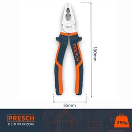 Presch Combination Pliers 180mm - Oil-Hardened Universal Combination Plier - Gripping Tool - 2-Component Handle Gripping and CR-V Surfaces Serrated