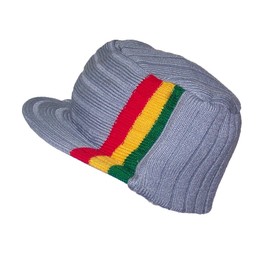 JFH Rasta Style Knit Winter Skull Cap Hat with Visor Brim (One Size, Grey)