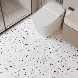 VaryPaper 12"x12" 10 Pack White Terrazzo Peel and Stick Floor Tile Waterproof Temporary Flooring for Renters Removable Stick on Flooring Self Adhesive Vinyl Floor Tiles for Bathroom Kitchen Bedroom