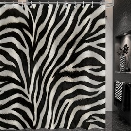 Black and White Abstract Zebra Print Shower Curtain for Bathroom 72x72 Inch, Modern Striped Bathroom Decor Waterproof Fabric Bath Curtain with Hooks