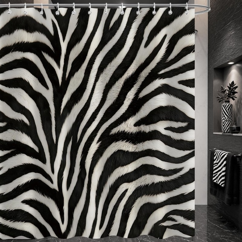 Black and White Abstract Zebra Print Shower Curtain for Bathroom