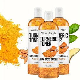 West&Month Turmeric Brightening Toner with Collagen and Mint Leaf Extract, 100ml - Facial Skincare for Skin Repair and Comfort - Specification: QHJHSFS-3PC