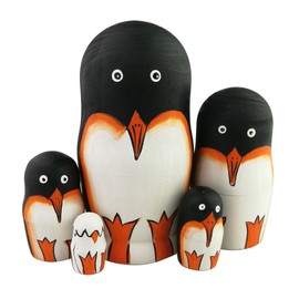 Set of 5 Cute Animal Theme Penguin Stacking Toy Russian Doll Handmade Wooden Toy for Kids Nursery Room Decor Animal Party Supplies