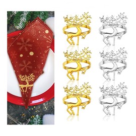 FainFun Napkin Rings Christmas Reindeer, Pack of 6 Napkin Holder, Reindeer, 4 cm Napkin Rings with Deer, for Christmas, Lunch, Thanksgiving Party, Holiday, Wedding, Table Decoration