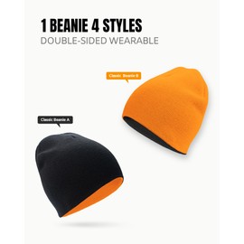 Rosoz Reversible Unisex Knitted Winter Beanie Skull Cuffed Warm Soft Hat for Men and Women Ski Watch Cap Black/Orange