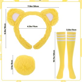 BOUTICOL - Disfraz de oso amarillo de 4 piezas que incluye orejas de oso, diadema, falda tutú de cola y calcetines para Halloween, fiesta de cosplay (amarillo)