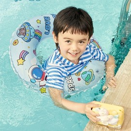 New Kids' Cartoon Swimming Ring for Summer Vacation - Large, Free Size, Rainbow Design (LF226) Spaceship+60 [Recommended for ages 3-6] 20ea