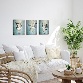 KREATIVE ARTS 3 Panel Canvas Wall Art - Cranes Wading Painting Traditional Asian Bird Giclee Prints for Living Room, Bedroom, or Office Décor - Gallery Wrap, Ready to Hang 12"x16"