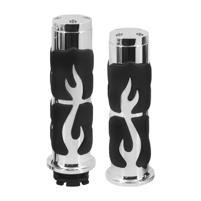 HDBUBALUS 1" 25mm Flame Fire Chrome Handlebar Grips For Harley