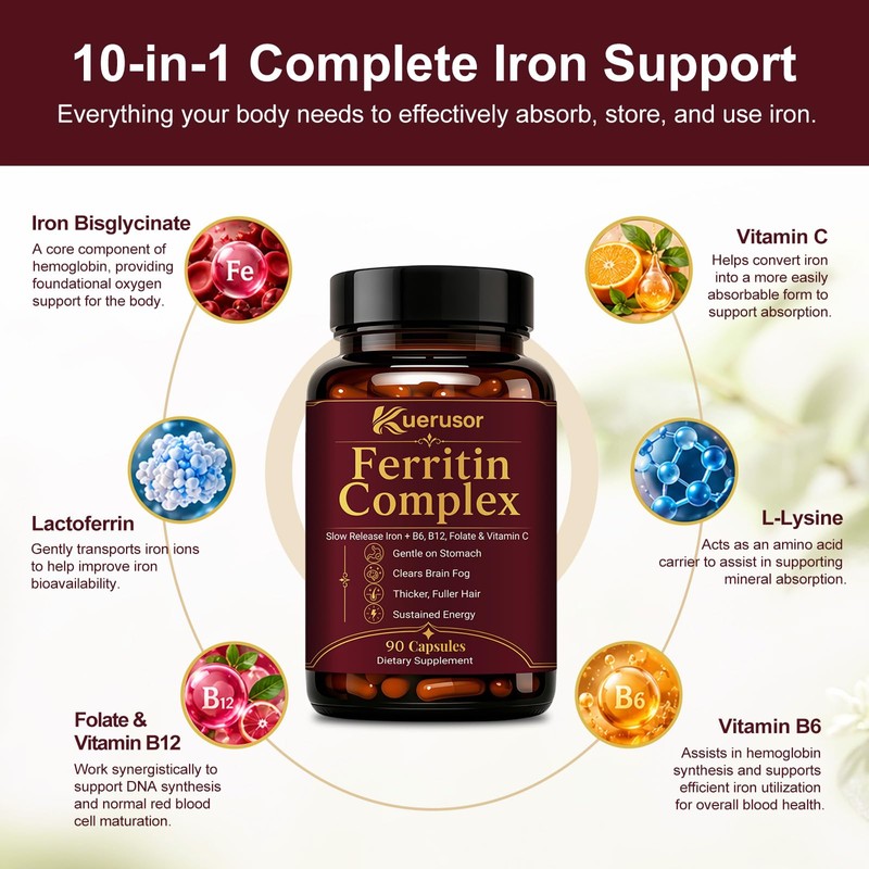 Ferritin Support Iron Supplement for Women, 90 Capsules