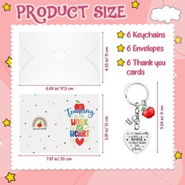 Otuuz 24 Pcs Thank You Gift 6 Teacher Appreciation Keychain with Apple Pendent 6 Thank You Cards with 6 Envelopes and 6 Makeup Bags Pencil Pouch for Teacher's Day Graduation Retirement Gift