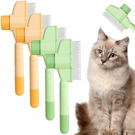 4 PCS Pet Combs Self Cleaning Stainless Steel Teeth Comb with Release Button Pet Grooming Detangler Grooming Tool Non-slip Detangling Pet Comb for Dogs and Cats Massage