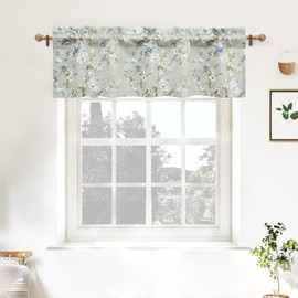DriftAway Mackenzie Abstract Floral Pattern Window Treatment Valance Rod Pocket 52 Inch by 14 Inch Plus 2 Inch Header Blue Gray