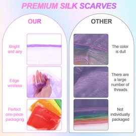 AWAMRWA Chiffon Cloths - Pack of 12 60 x 60 cm Square Colourful Juggling Towels Silk Scarves Baby Swing Cloth Colourful Cloths Children for Dancing, Juggling, Sensory, Dance Towels