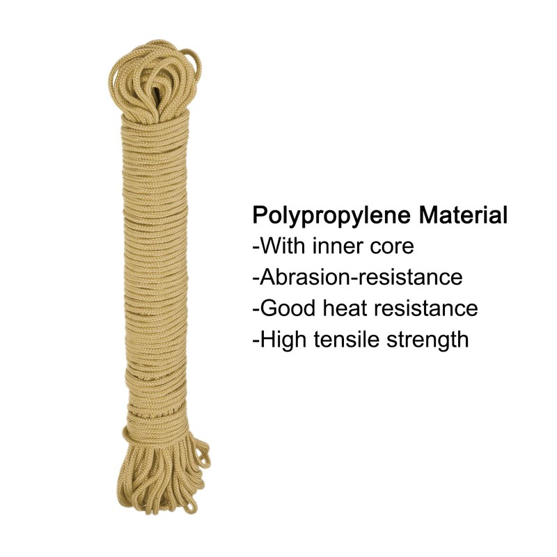 sourcing map Polypropylene Rope Braid Cord 50M/164ft 2mm Dia Brown