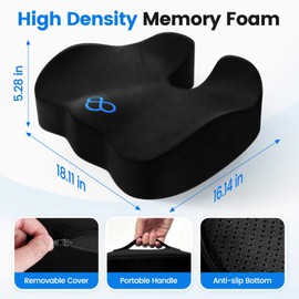 SofterCharm Seat Cushion with Carry Handle, Memory Foam for Tailbone/Sciatica Easing, Chair Cushions for Cars, Desks, Office Chair Cushion with Non-Slip Design, Ideal for Post-Surgery Recovery (Black)